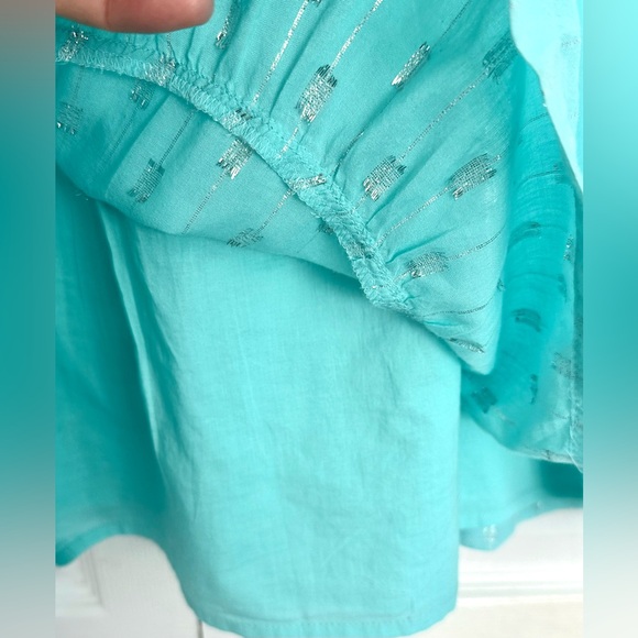 Crown & Ivy Cotton Blend Aqua Metallic Ruffle Sleeveless Top-Size Large - Picture 4 of 10